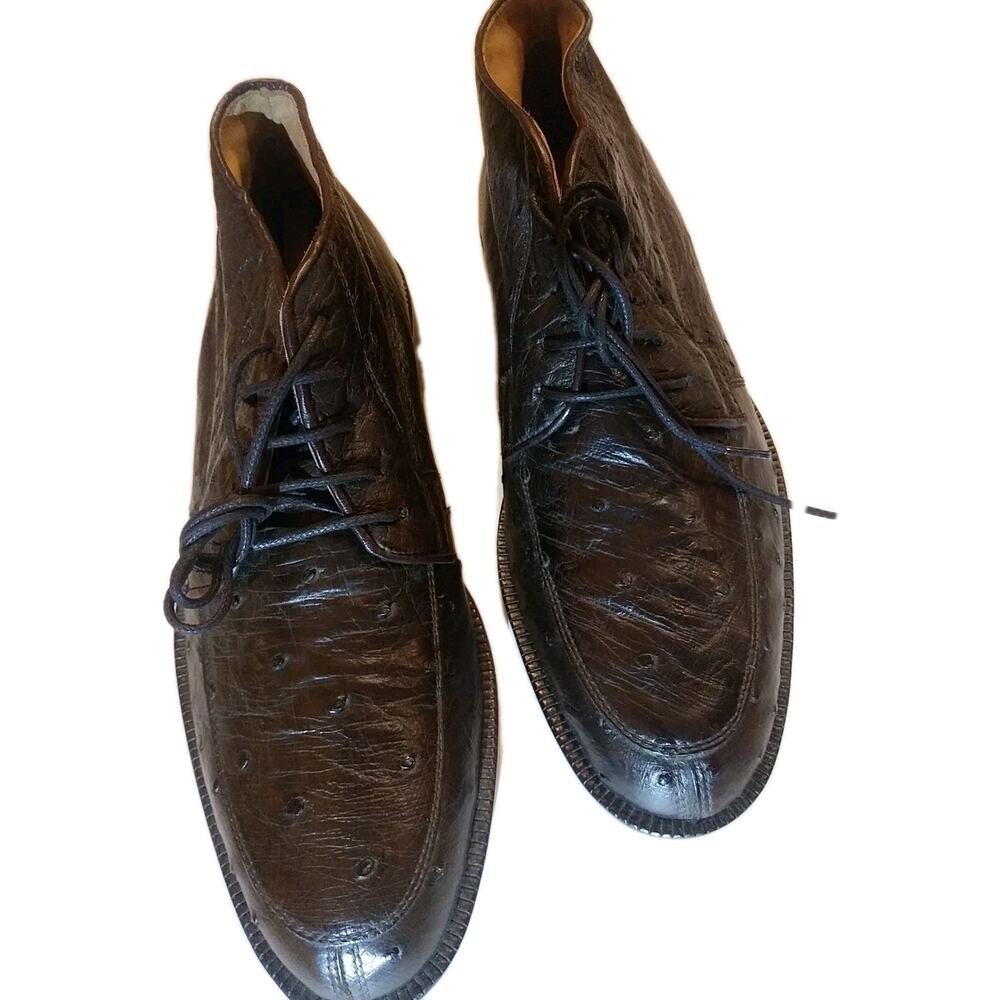 Mario compatelli Brown Ostrich Ankle Boots Leather Outsole High Top7.5M